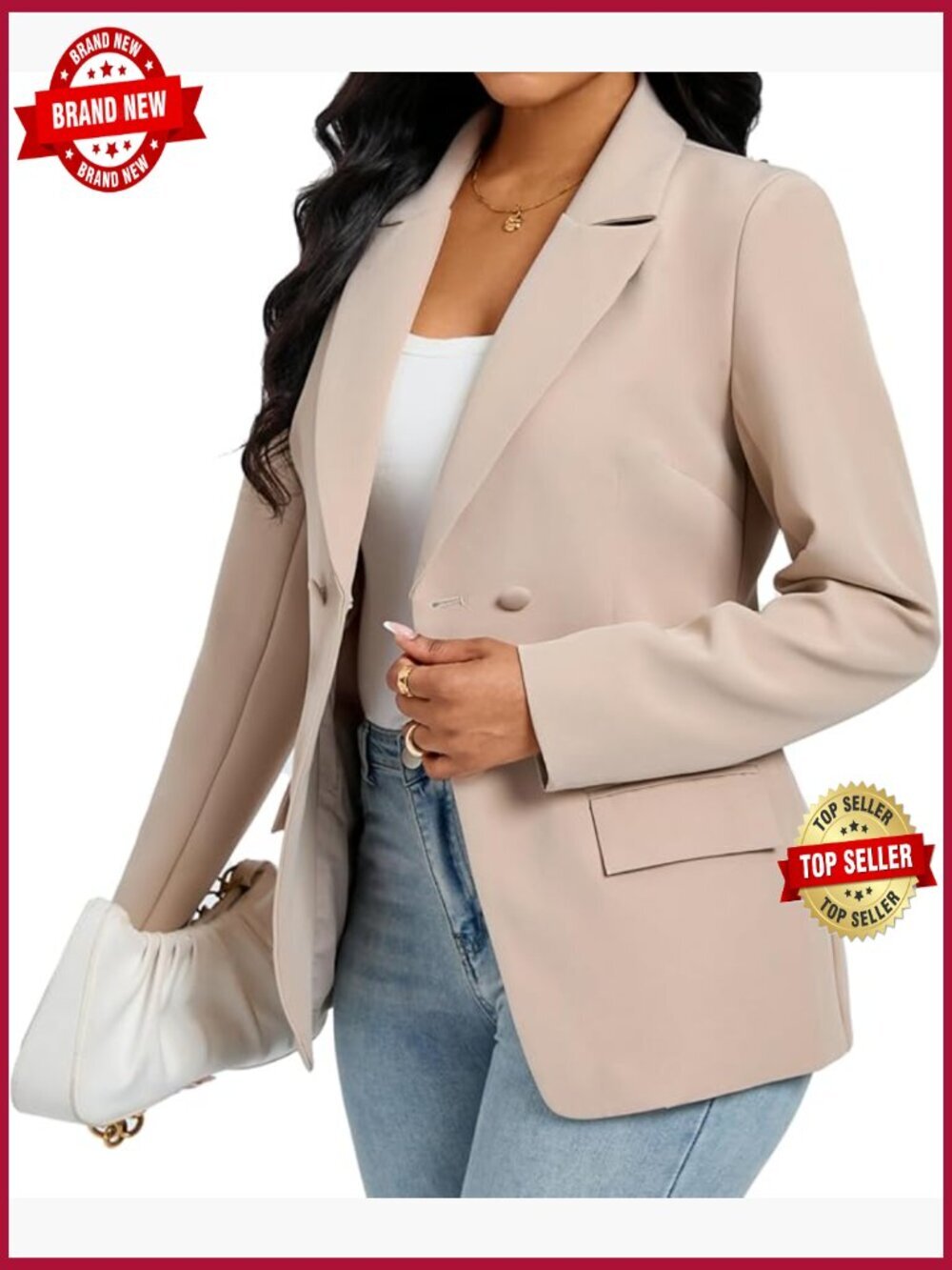 Long Sleeve Notch Lapel Work Suit Blazer Open Front Casual Jacket with Pockets